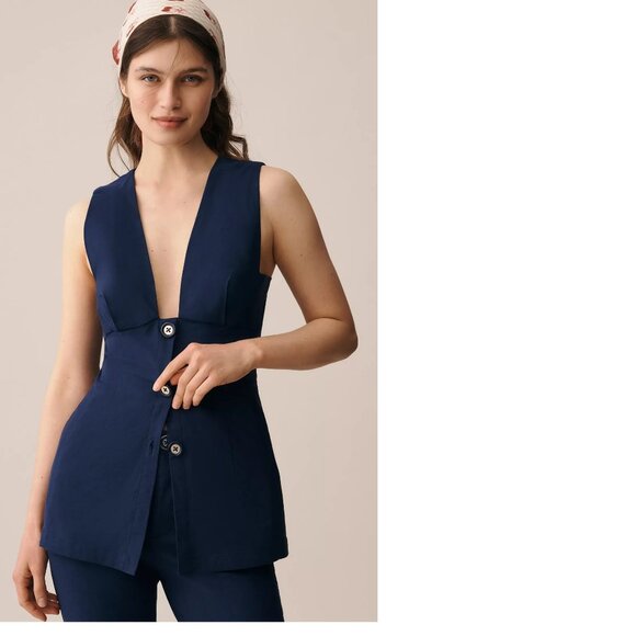 Anthropologie Tops - Anthropologie Maeve Deep-V Button-Front Vest size S BLUE color new with tag